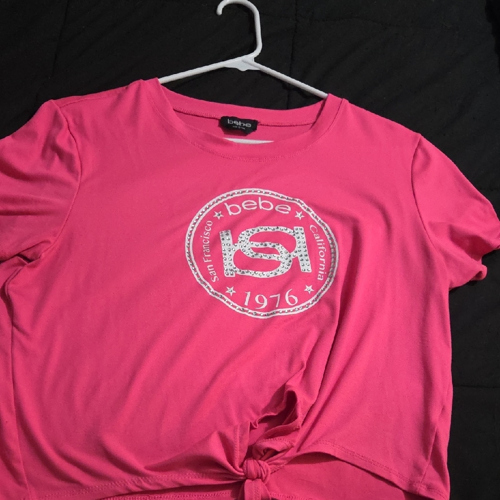 Bebe Fuchsia Logo Tee with Knot